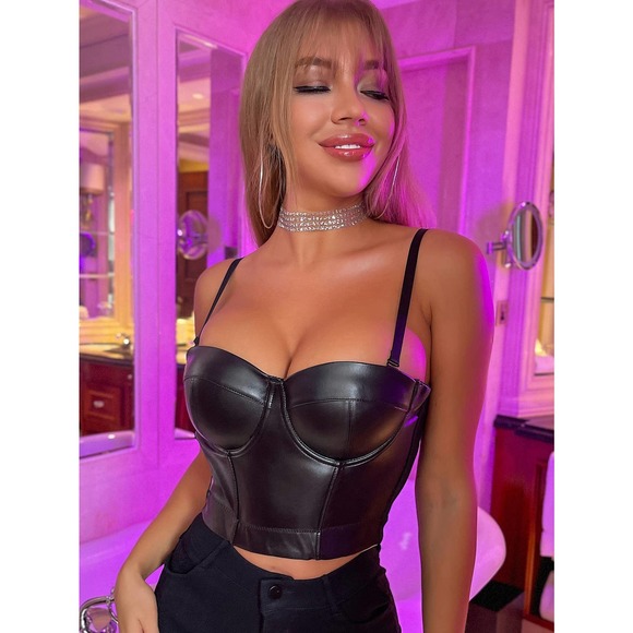 BohoGypsyDreamer.com Tops - vegan Leather Bustier Crop Top black
